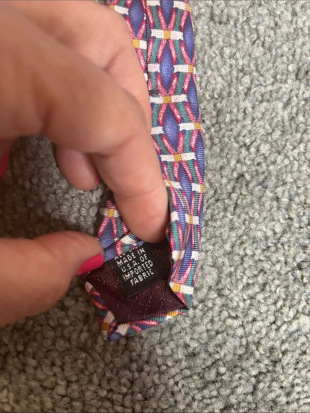Christian Dior Silk Geometric Pattern Men’s Tie Purple Pink Vintage